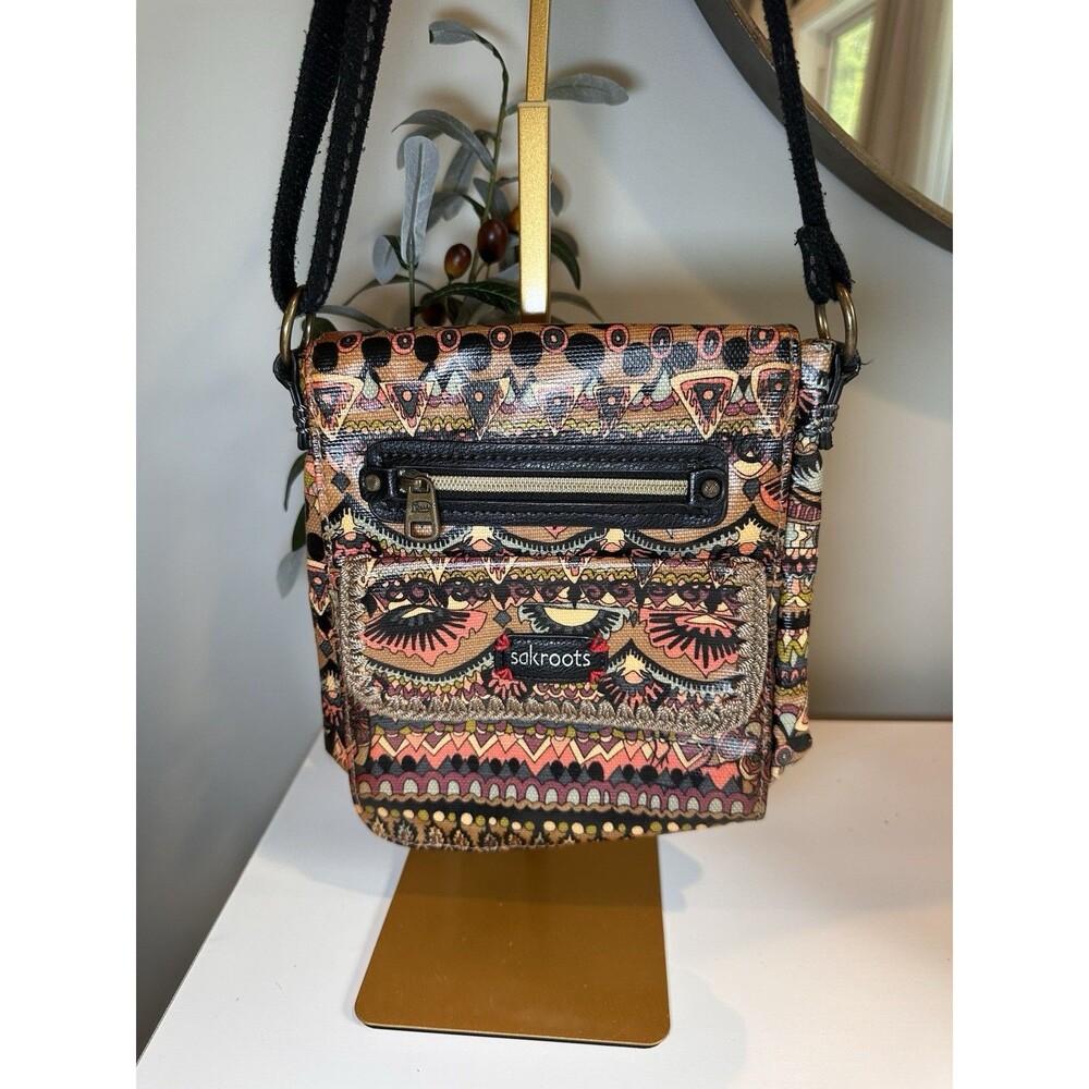 Sakroots Artist Circle Boho Print Canvas Flap Crossbody Bag Wallet Organizer